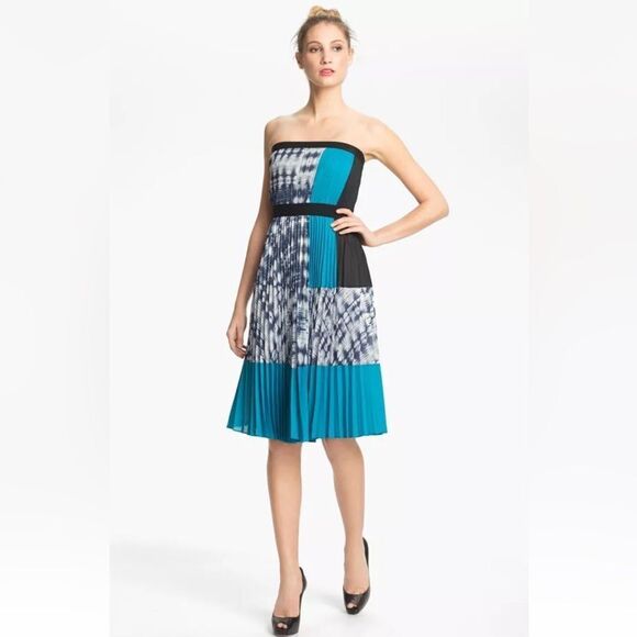 BCBG MAXAZRIA " GEORGETTA"  Strapless Pleated Crepe Midi Dress Size XS - Picture 2 of 14